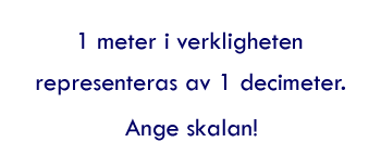 En meter i verkligheten representeras av en decimeter. Ange skalan!