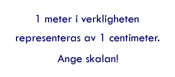 En meter i verkligheten representeras av en centimeter. Ange skalan!