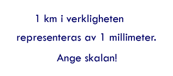 En kilometer i verkligheten representeras av en millimeter. Ange skalan!